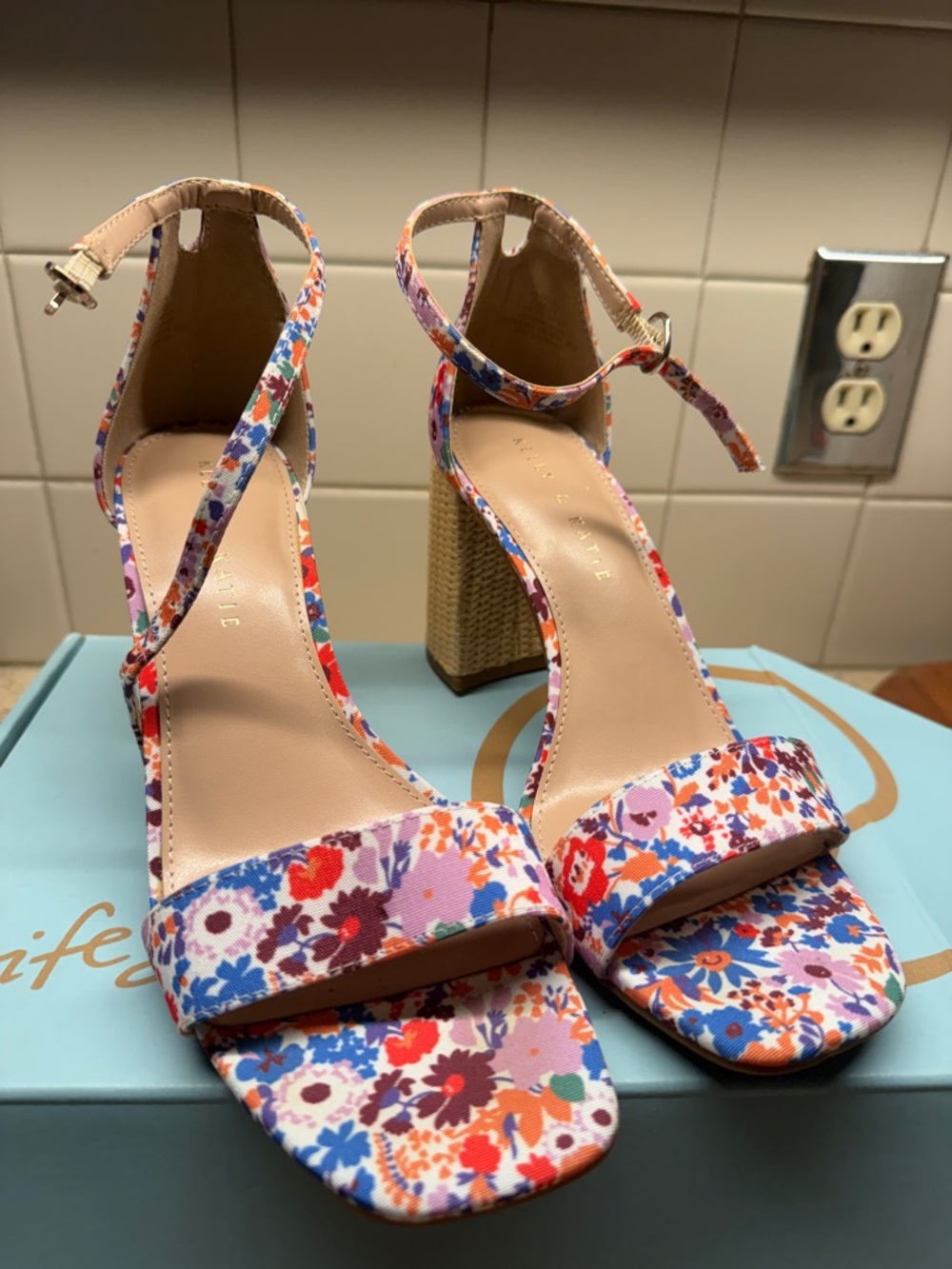Kelly & Katie Floral Ankle-Strap Block Heels - Multi